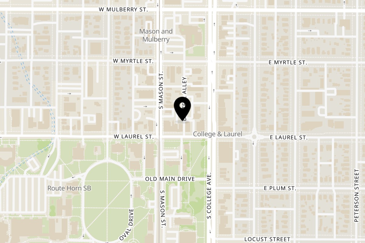 Map showing the location of DGT Tacos Fort Collins on 120 W Laurel St in Fort Collins